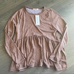 NWT Gaze Long Sleeve Cheetah Print Peplum Top